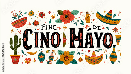 Cinco de Mayo vector illustration set with festive icons