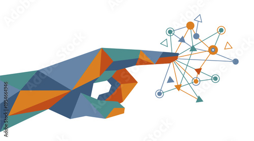 A hand pointing to a network.