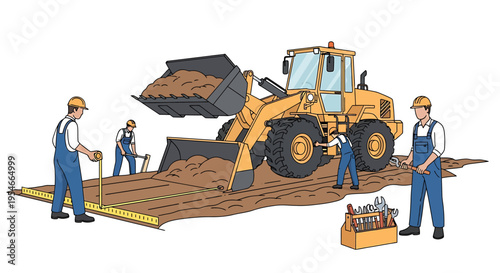 Construction workers with heavy machinery equipment.