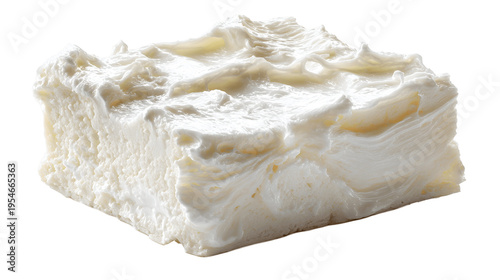 Thick Block of White Cosmetic Cream with Textured Swirls Isolated on Transparent Background, Luxurious Skin Care Product Mockup