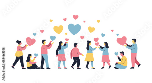 Diverse People Sharing Love Hearts - Community, Connection, Kindness, Support