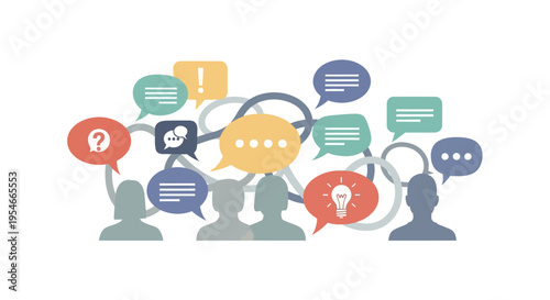 Team Communication and Ideas Exchange Concept - People Talking with Speech Bubbles
