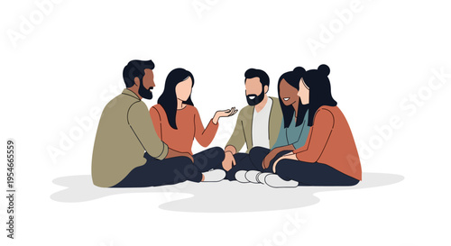 Diverse group of people sitting in a circle, communicating and sharing ideas