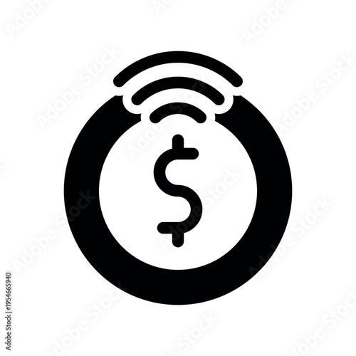 Outline Dollar Coin Sending Wireless Payment Signal
