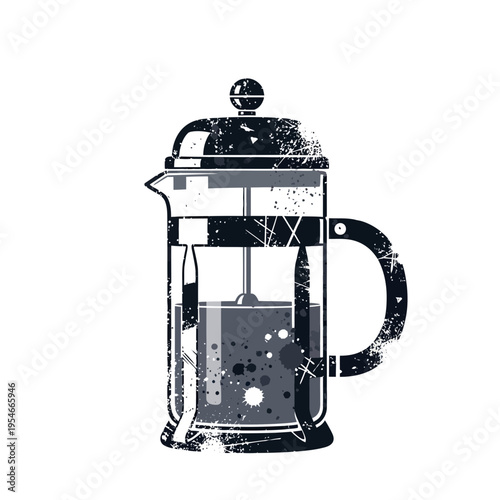 French Press Coffee Maker with Grungy Texture