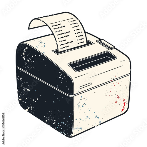 Retro cash register with receipt paper