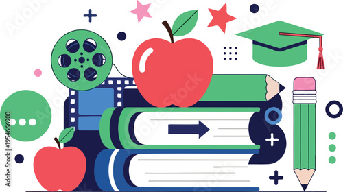 Set of education icons vector, school supplies and learning symbols