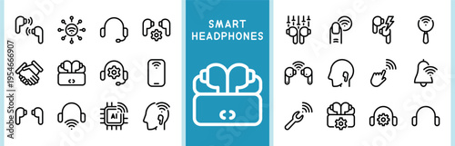 Wireless Earbuds and Smart Headphones Icon Set for Audio Technology Apps