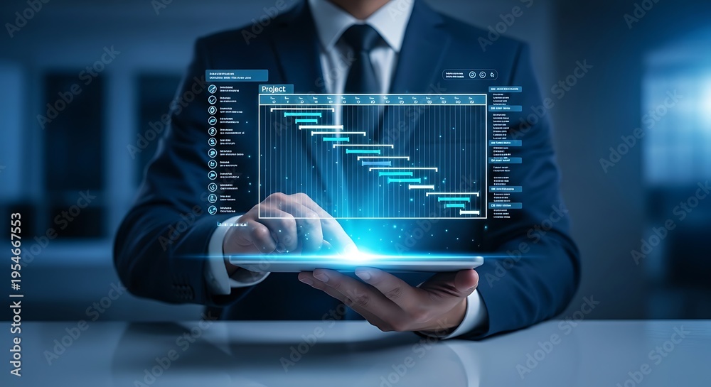 Fototapeta premium Project Management Gantt Chart Digital Hologram Dashboard