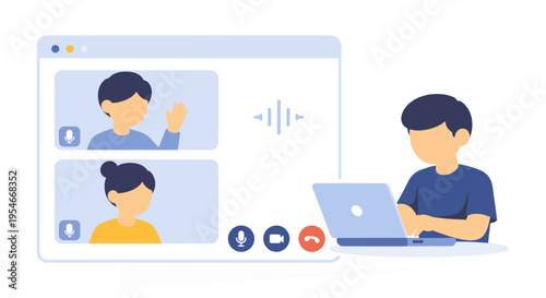 Online Video Call Conference Remote Work Flat Vector Illustration