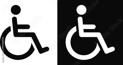 Wheelchair accessibility icon set with outline and solid styles, minimalist vector illustration isolated on light background, disabled access symbol for inclusive design, mobility, 