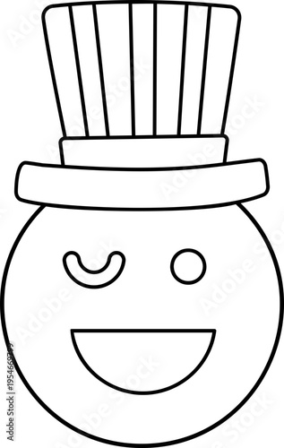 Emoji wearing an Uncle Sam hat  coloring page and template.
July 4th emoji outline vector clipart for kids. 