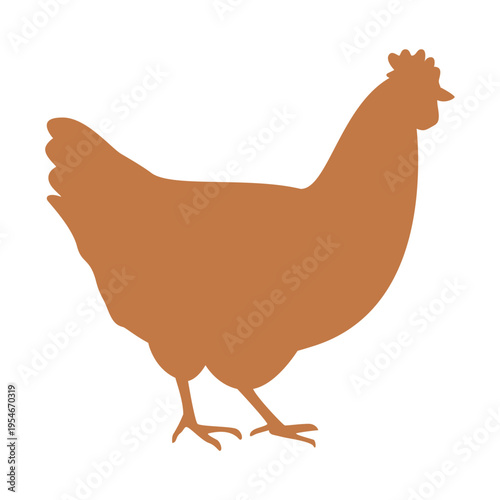 Brown chicken hen silhouette. Farm animal and poultry concept vector illustration.