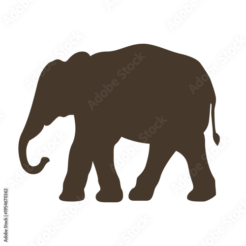 Dark brown elephant silhouette. African wildlife and safari concept vector illustration.