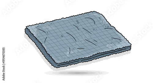Cartoon illustration of a gray microfiber cleaning cloth