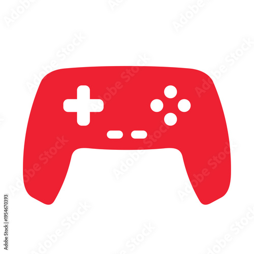 Red video game controller icon. Digital entertainment and gaming technology concept vector illustration.