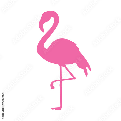Pink flamingo silhouette standing on one leg. Tropical wildlife and nature concept vector illustration.