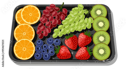 Fresh Fruit Platter with Oranges, Grapes, Blueberries, Strawberries, and Kiwi