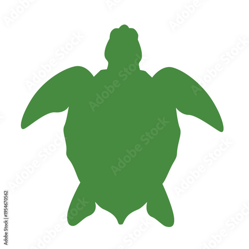 Green sea turtle silhouette from top view. Marine life and ocean conservation concept vector illustration.
