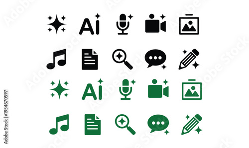 AI Assistant and Generative Content Icon Set with Artificial Intelligence Symbol for Tech App