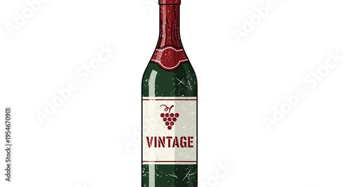 Vintage wine bottle with label and grapes illustration