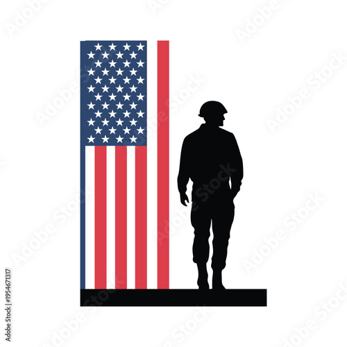 US Soldier Silhouette with American Flag Patriotic Military Illustration
