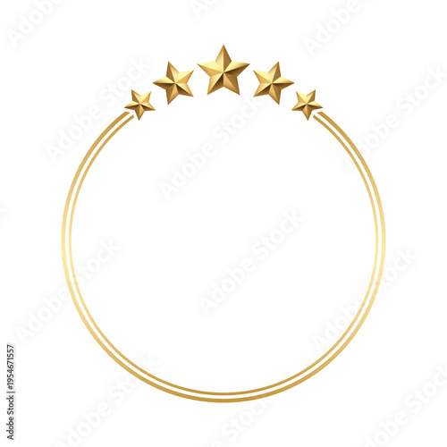 Foto Golden round circle frame adorned with five radiant stars