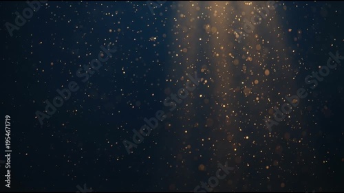Gold particle background with warm golden dust floating gently in deep blue cinematic space creating calm atmospheric depth subtle parallax and elegant motion