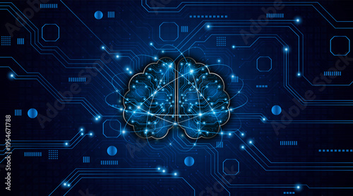 The concept of brain circuit technology. A circuit board of an artificial electronic neural network. Future digital learning.