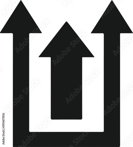 Triple arrow icon pointing upward representing growth direction and multiple paths to success in business or technology development phases