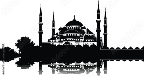 Konstfotografi Mosque silhouette reflection illustration, Ottoman architecture, domes and minar