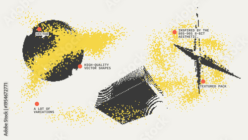 Geometric Shapes Set With Vector Bitmap Dithering Texture.