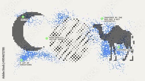 Geometric Shapes Set With Vector Bitmap Dithering Texture.