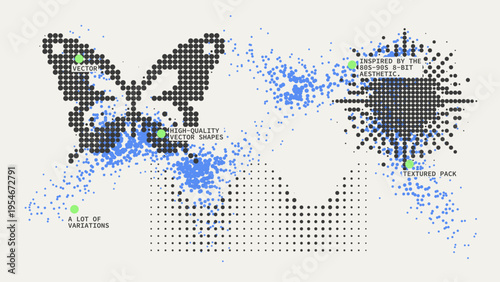 Geometric Shapes Set With Vector Bitmap Dithering Texture.
