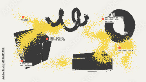 Geometric Shapes Set With Vector Bitmap Dithering Texture.