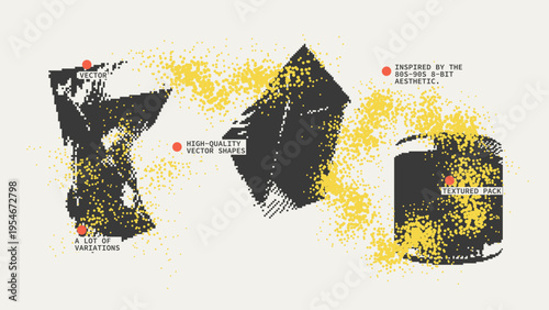 Geometric Shapes Set With Vector Bitmap Dithering Texture.