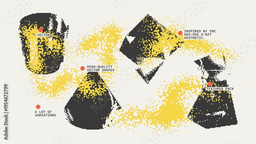 Geometric Shapes Set With Vector Bitmap Dithering Texture.