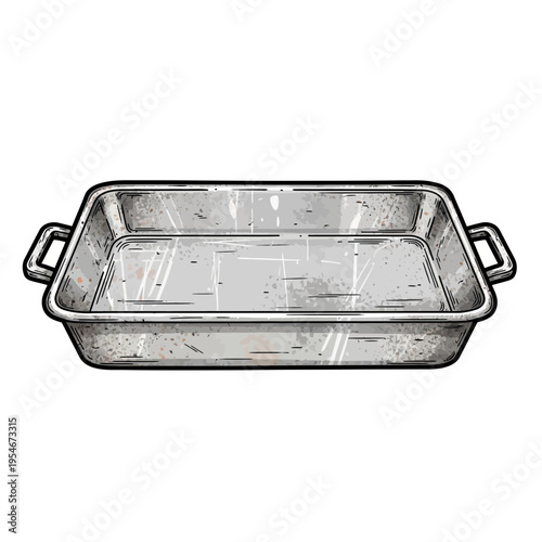 Empty Rectangular Baking Pan with Handles, Kitchenware Illustration