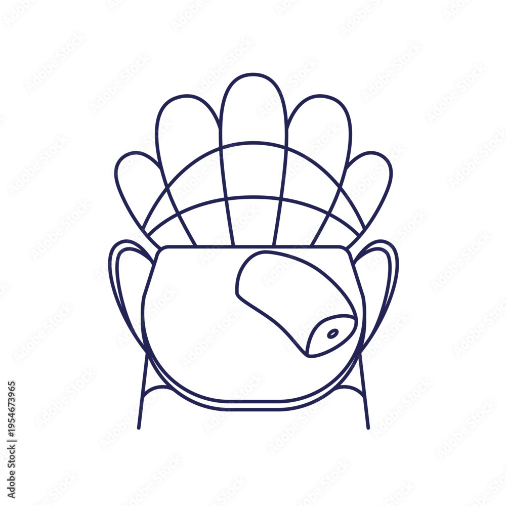 Fototapeta premium Chair and cushion, above top view for interior design, floor plan layout. Rattan wicker armchair, cozy furniture, line contour drawing. Outline flat vector illustration isolated on white background