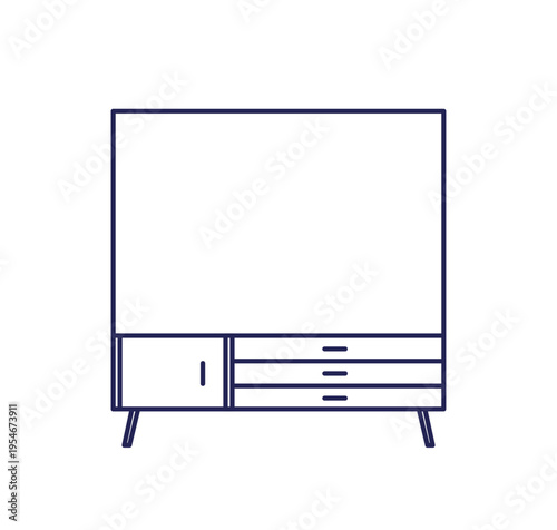 Chest of drawers, top down view, outline contour drawing for interior design, floor plan. Cabinet, sideboard, storage furniture, from above. Flat vector illustration isolated on white background