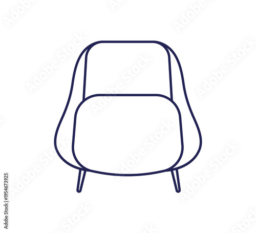 Outline contour armchair, top down view. Cozy soft line furniture, chair seat with legs for living room interior design, floor plan, from above. Flat vector illustration isolated on white background