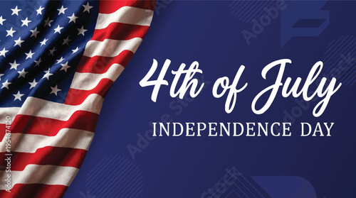4th of July Independence Day Banner with Wavy American Flag