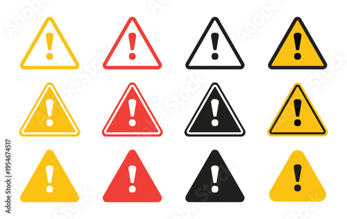 Alert Warning Triangle Icon Collection with Caution Signs and Exclamation Mark Hazard Symbols Vector