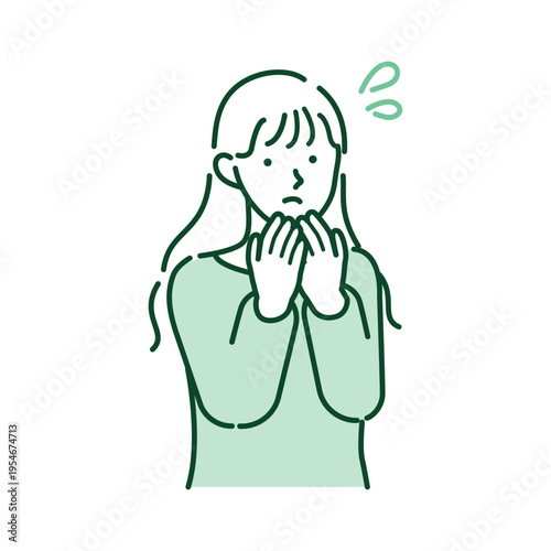 Young woman in casual clothes feeling anxious and insecure about her future or education line art illustration of a girl with worried expression