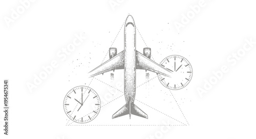 Vector airplane icon with clocks, travel and time concept