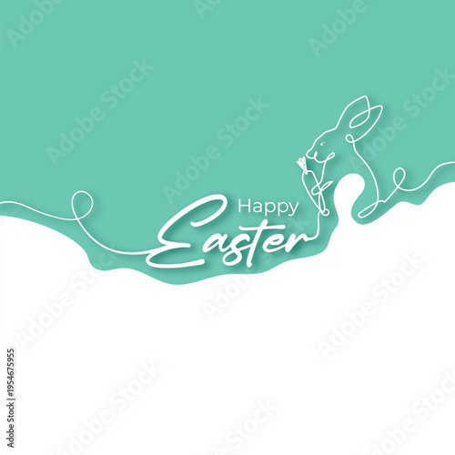 Minimal Happy Easter Banner with Elegant Bunny Line Art