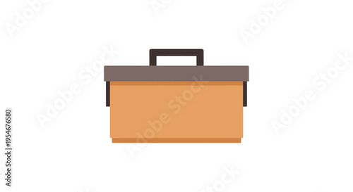 Orange toolbox with black handle on white background, flat design illustration.