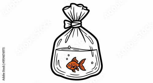 Vector illustration of a goldfish in a clear plastic bag