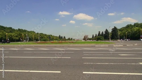 Wide left to right pan of Moscow state University front area Russia.