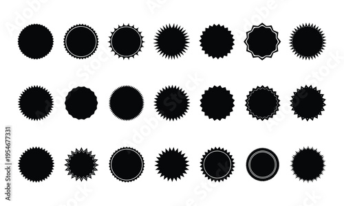 Black sunburst badge silhouettes collection starburst price tag shapes for commercial sale and promotions